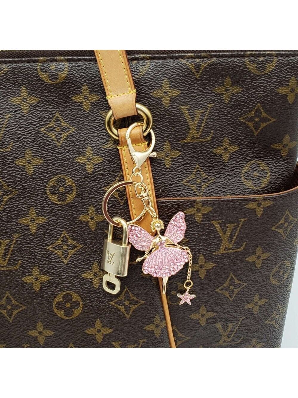 LV Gold Padlock Authentic 🔑 Luxury Bag Charm w/ Unbranded Fairy Keychain